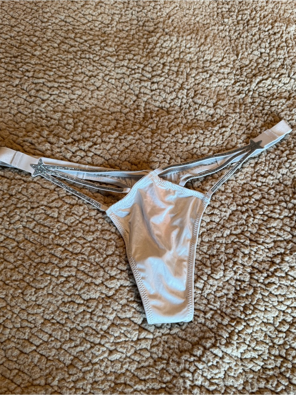 Victoria's Secret silver thong with rhinestone Star Accents